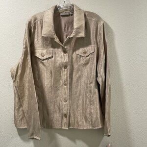 (NWT) CROFT & BARROW Metallic Long Sleeve Blouse, Gold - XL